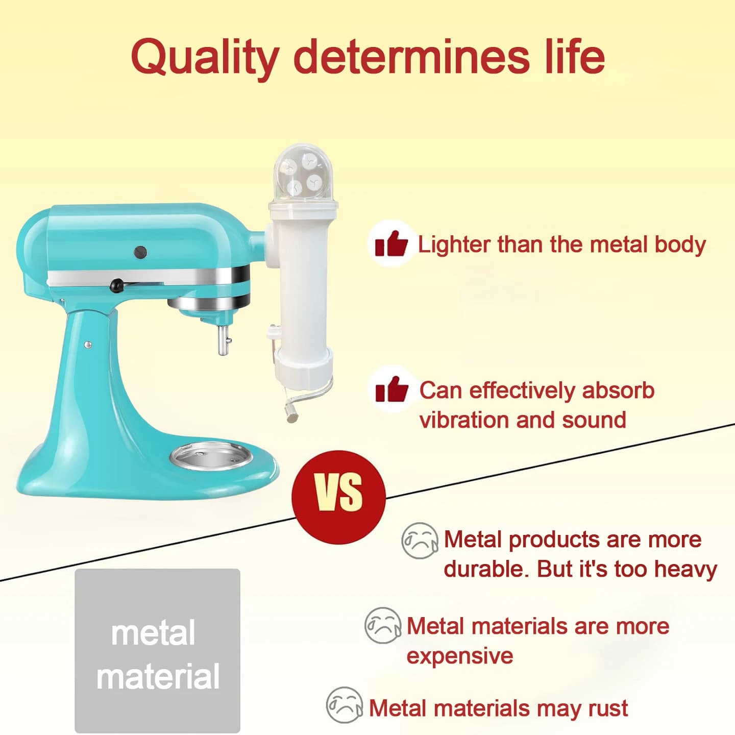 Máquina de fazer macarrão Kitchenaid 5 em 1 turquesa com acessório branco de plástico leve e absorvente de vibração