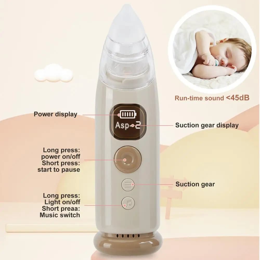 1pc portátil silicone nasal limpo aspirador nasal 3 modos de sucção elétrico nasal iluminação calmante e música do berçário