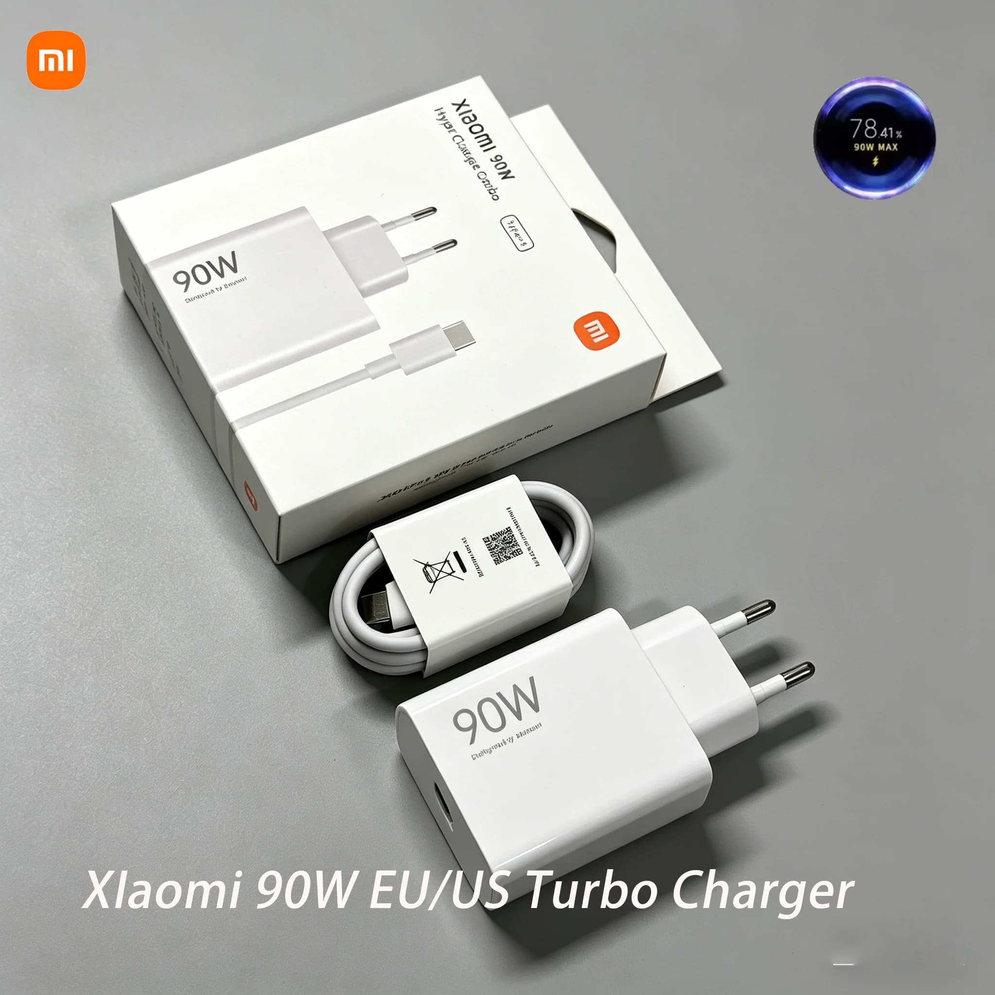 Carregador Xiaomi 90W Turbo Fast Charge original com caixa e cabo branco