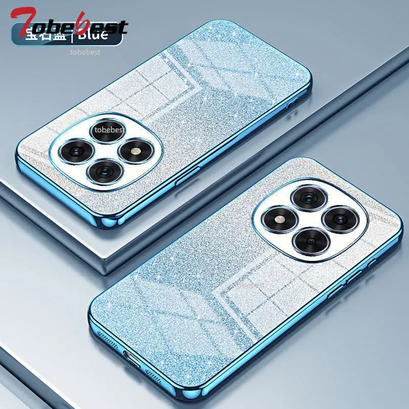 Capa para Xiaomi POCO X7 Pro em silicone macio azul com glitter e acabamento gradiente brilhante