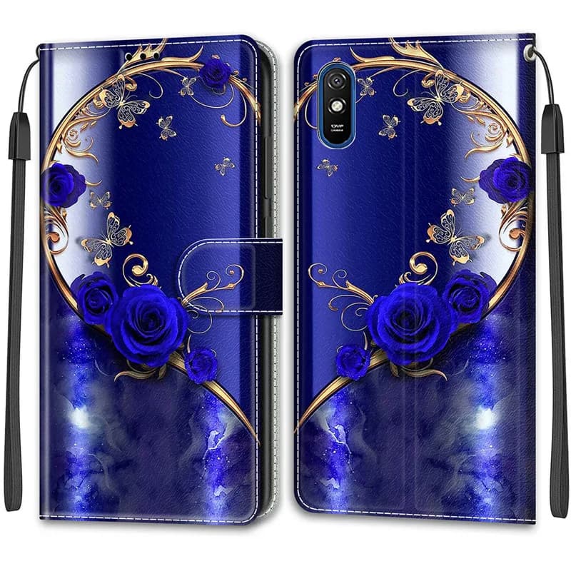 Capa de carteira de couro com estampa de gato e estrada noturna para Xiaomi Redmi.