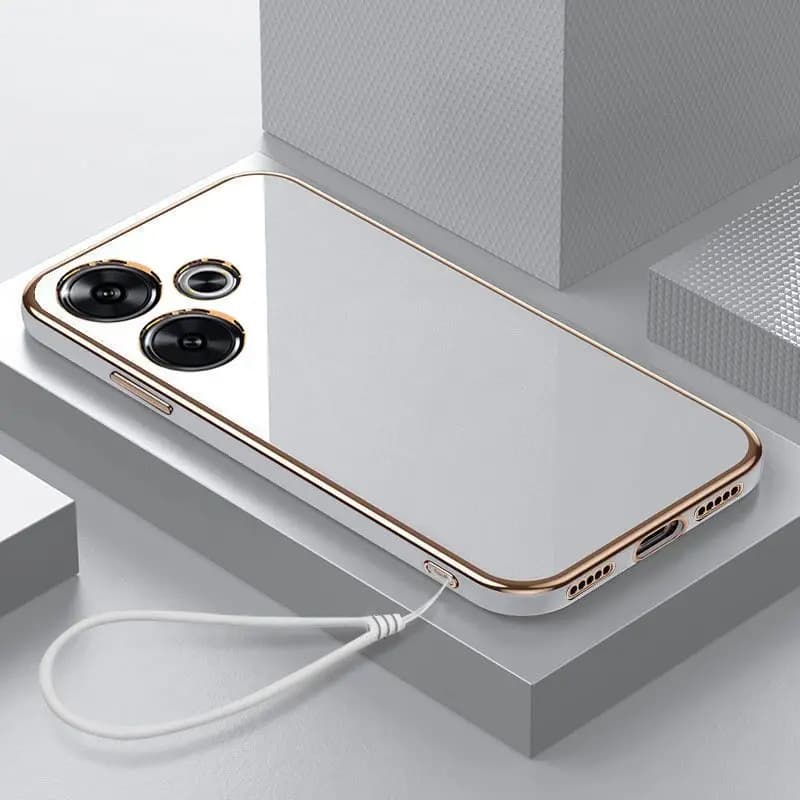 Capa para celular Redmi 13 branca com borda dourada em silicone macio à prova de choque