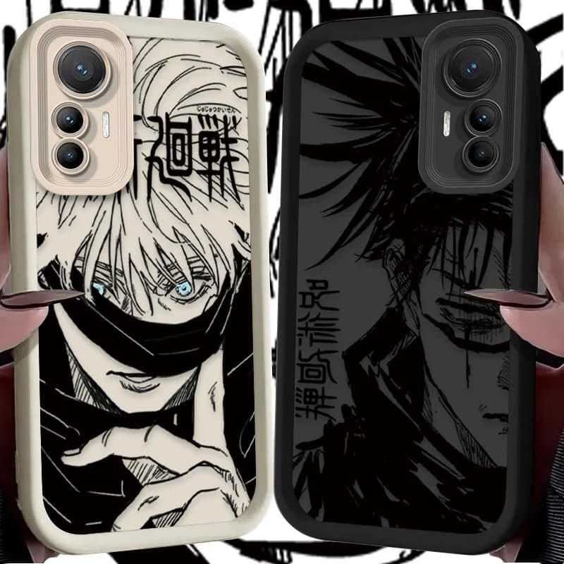 Capa de celular para Xiaomi com design de anime em preto e branco