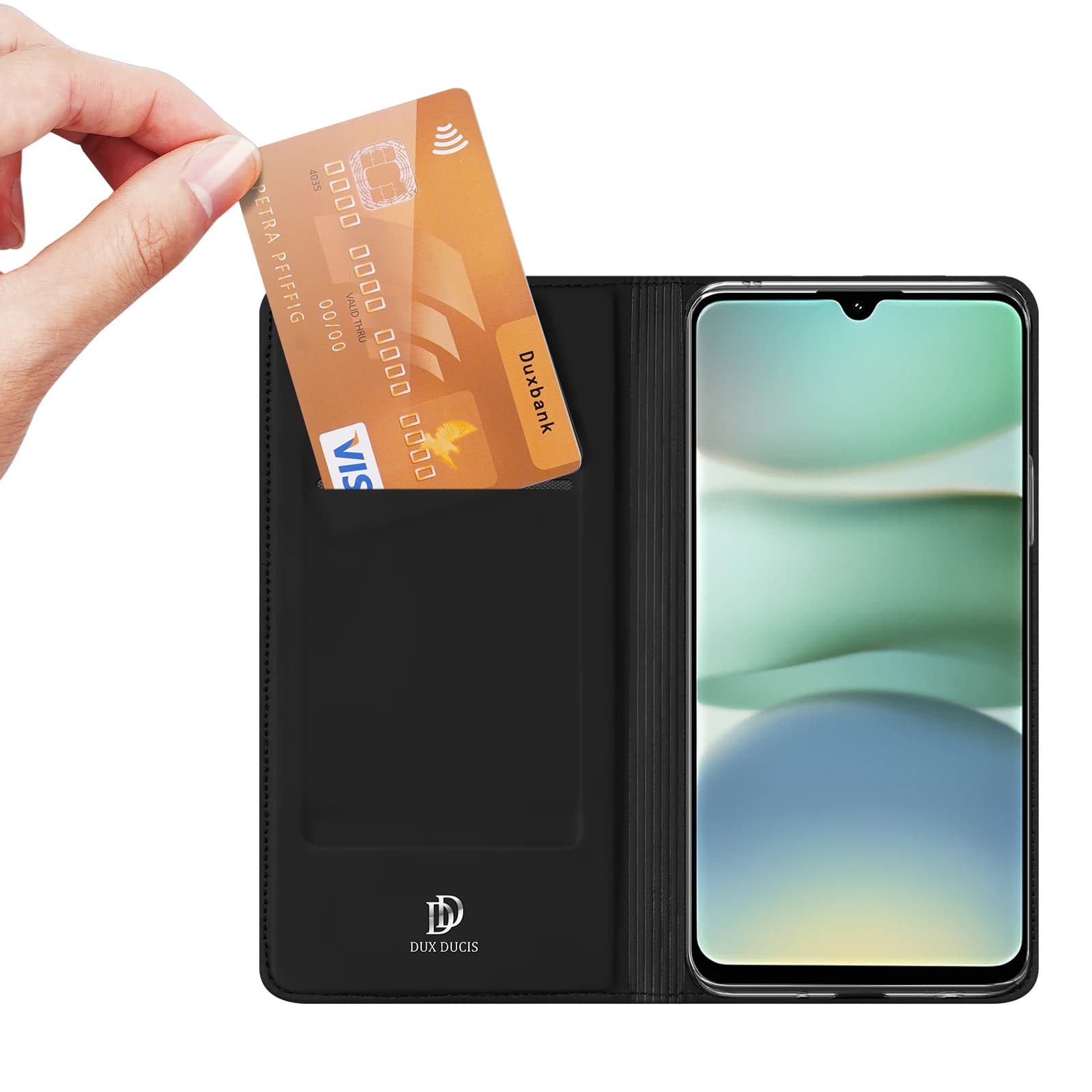 Capa de couro preto para Xiaomi com suporte de cartão