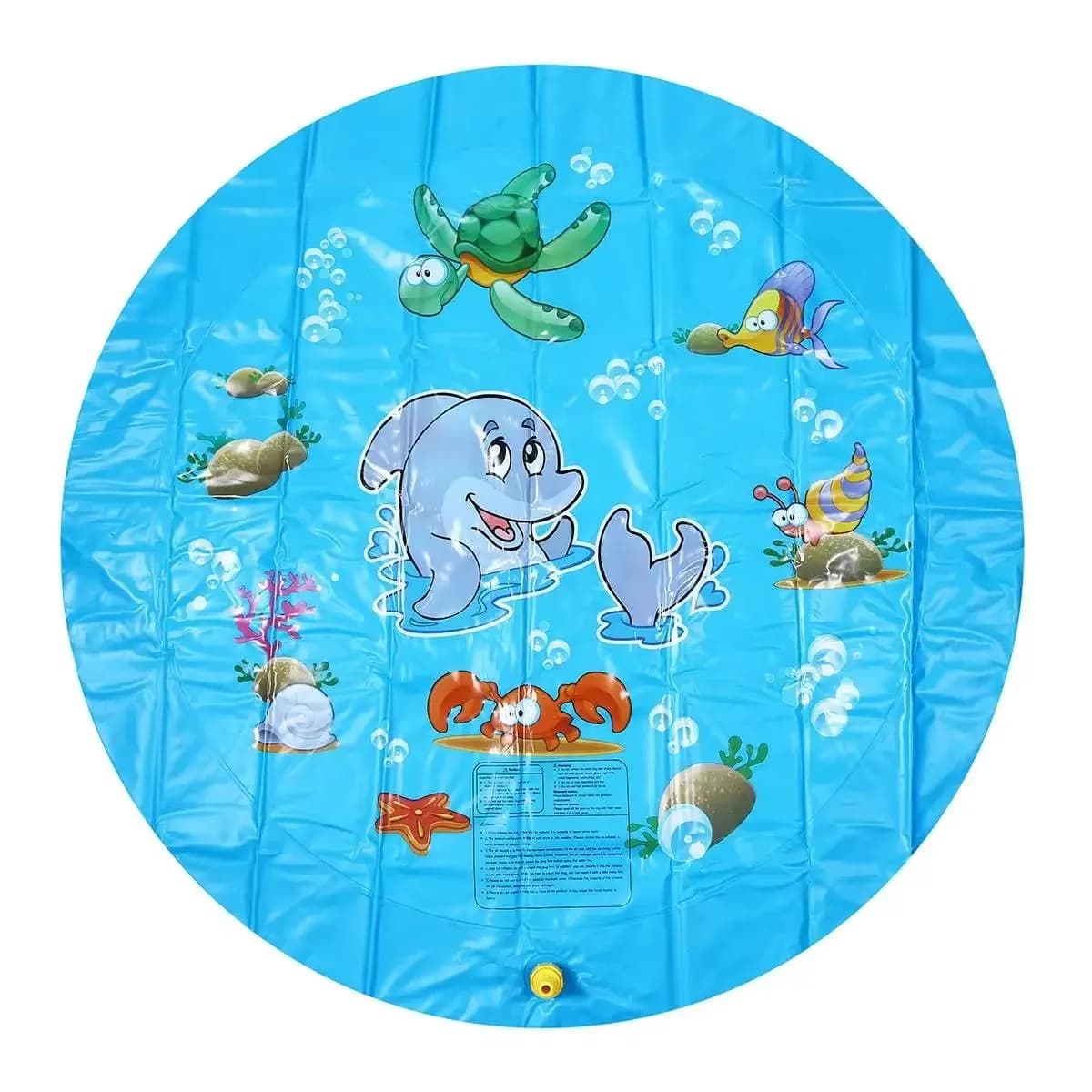 Vista superior da piscina inflável infantil azul Oceano Aventura com desenhos de golfinho, tartaruga e caranguejo