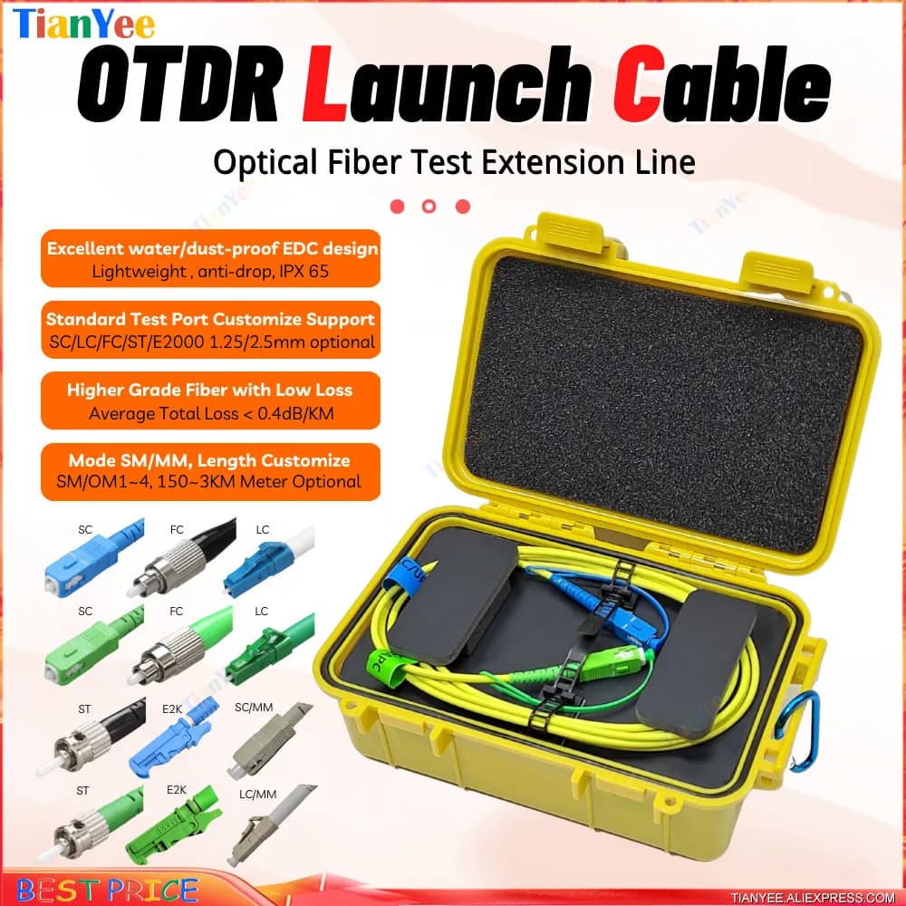 OTDR Dead Zone Eliminator, anéis de fibra, fibra óptica, OTDR Launch Cable Box, 1km, 2km, SM, 1310, 1550nm, 500m