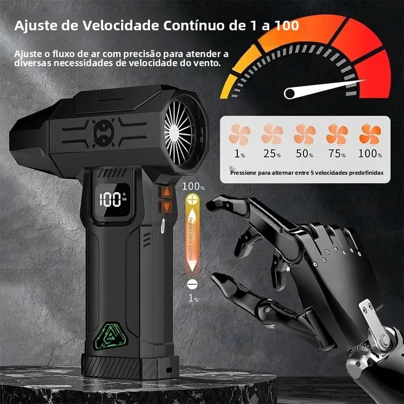 Ventilador de alta velocidade com display digital, 600g de pressão de vento, 999.000 RPM, 300 watts, kit de sopro e sucção