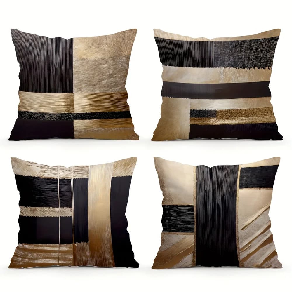 Fronhas decorativas com padrão abstrato moderno: mistura de texturas pretas, marrons e bege, capa de almofada para sofá, decoração de quarto de casa