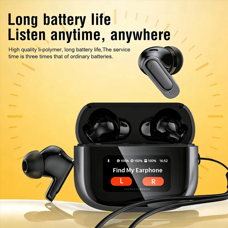 Fones de ouvido sem fio Lenovo V11 TWS com tela sensível ao toque, display digital, Bluetooth, intra-auriculares, com cancelamento de ruído ANC e microfone.