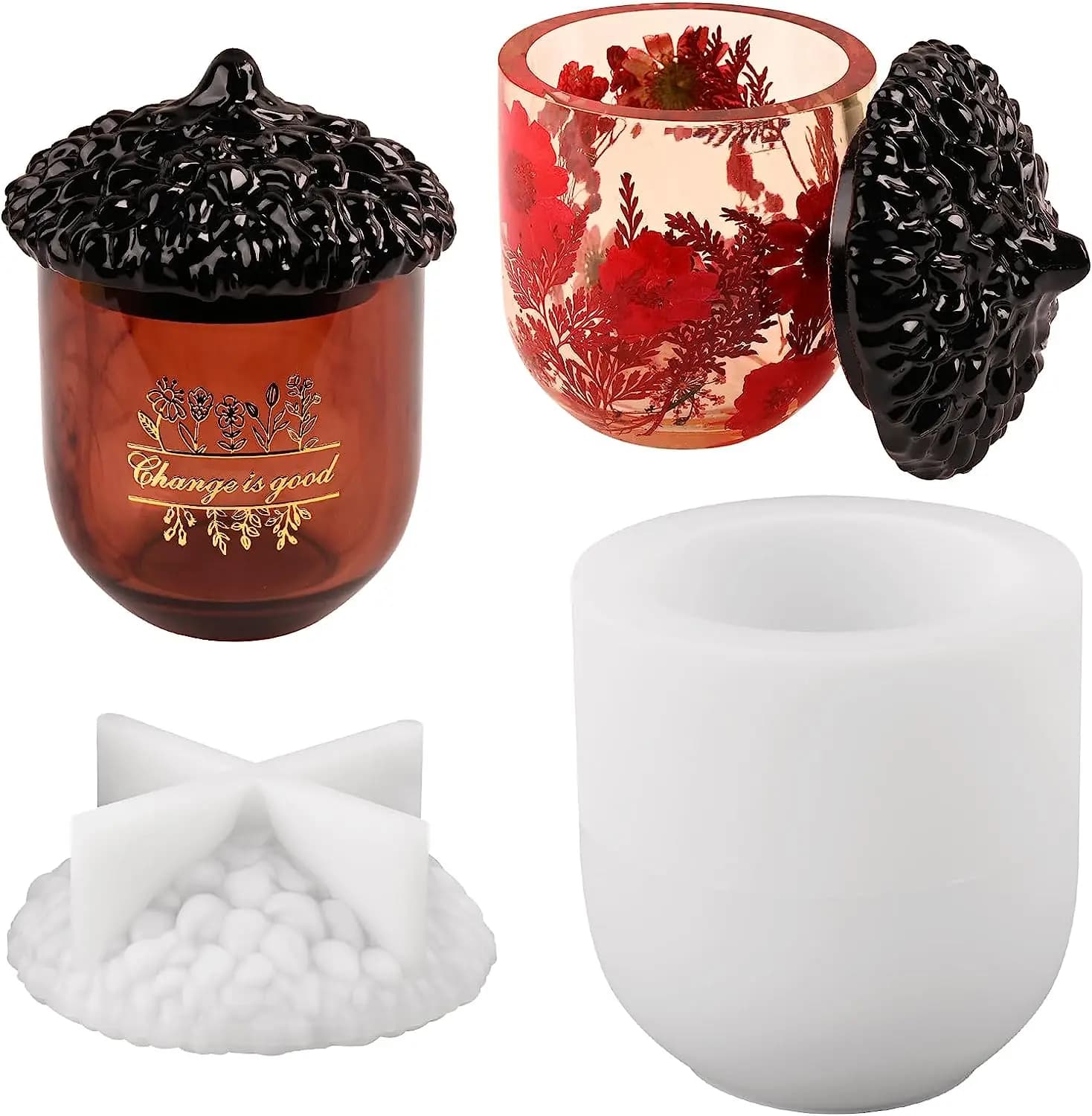 Conjunto de moldes de resina com designs variados, incluindo marrom, vermelho, preto e branco