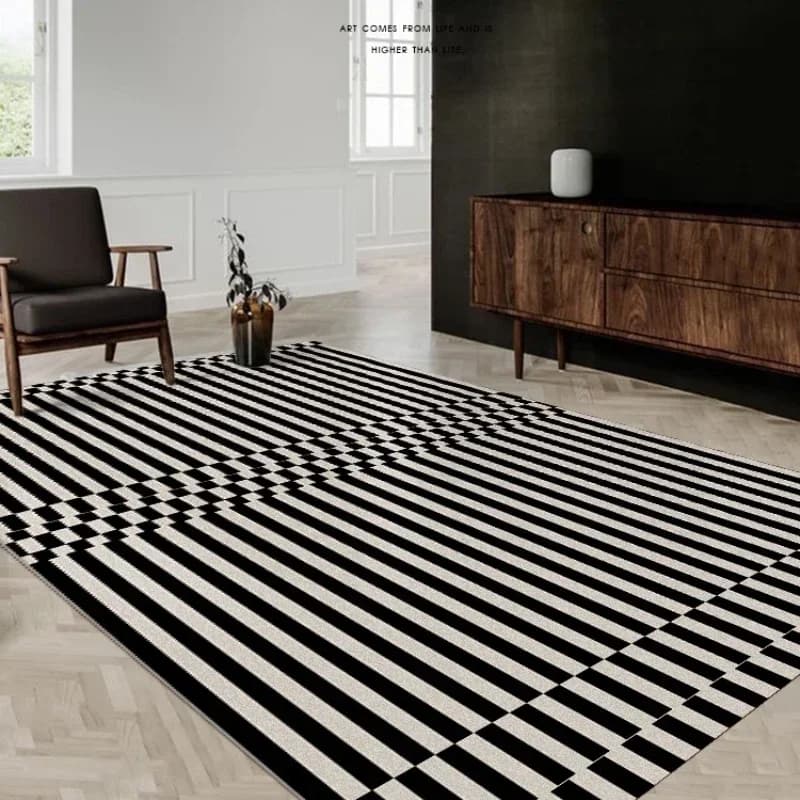 Clássico retro preto branco listrado sala de estar tapete de alta qualidade engrossado macio xadrez quarto tapetes sala de estar k®в gub 