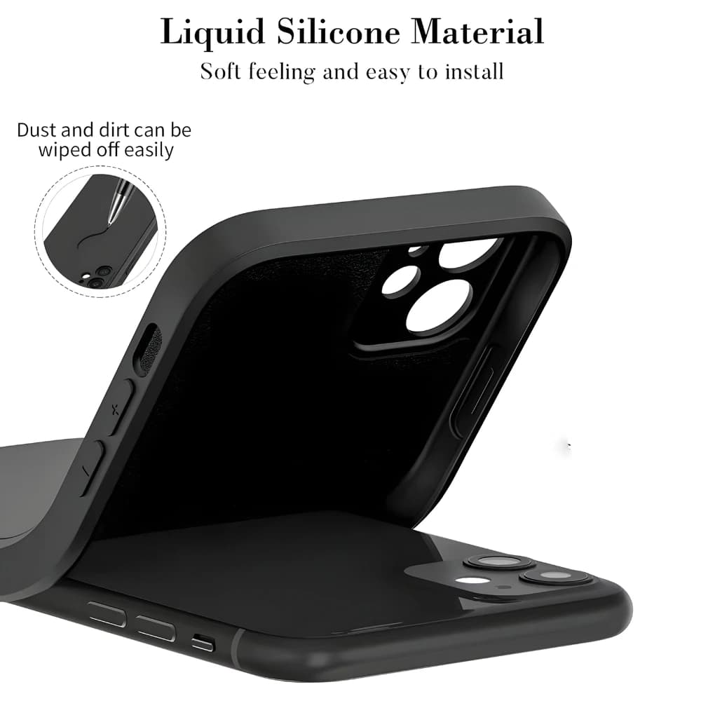 Capa para Xiaomi POCO em silicone líquido preto, fácil de instalar e limpar, proteção contra poeira e sujeira