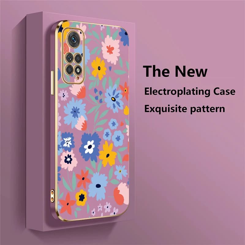 Capa para celular Xiaomi Redmi Note 11 com estampa floral colorida e bordas douradas
