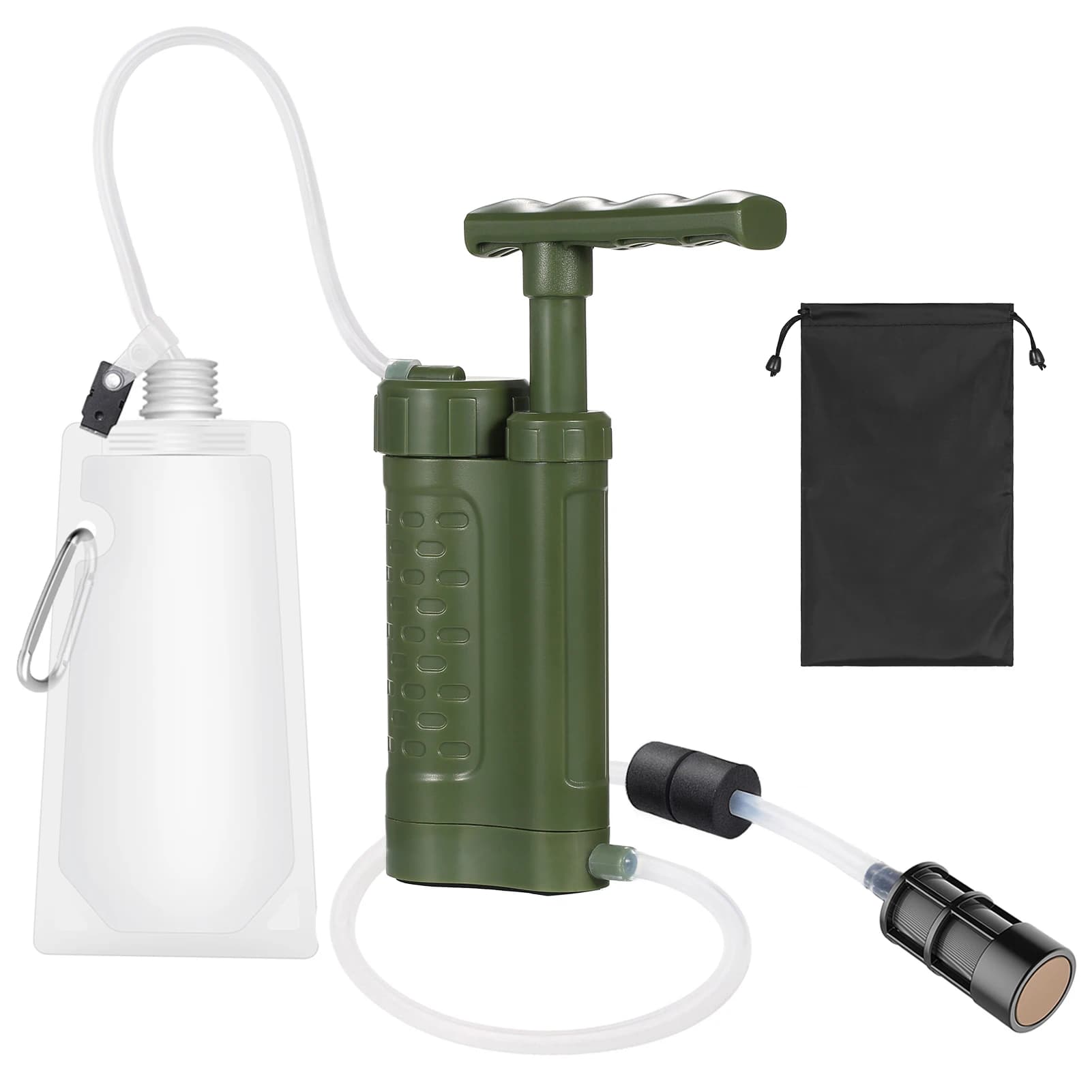 Purificador de água com filtro de bomba Sistema de filtragem de água Emergência portátil ao ar livre Equipamento de sobrevivência para emergência 0,01 mícron