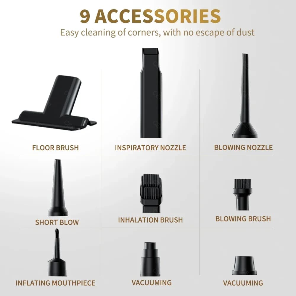 Kit com 9 acessórios para aspirador portátil CENRR para limpeza detalhada de cantos e superfícies