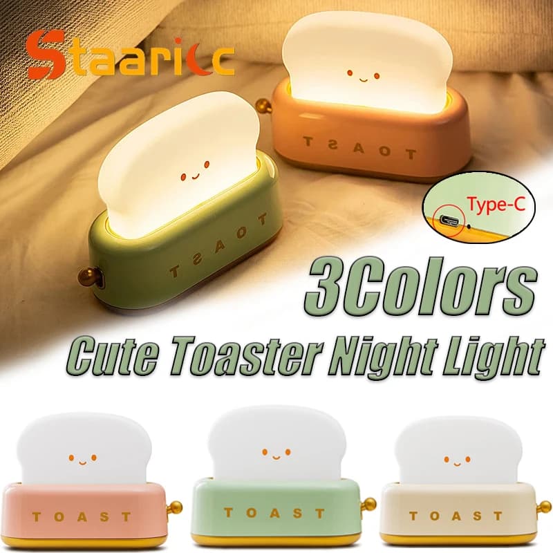 Luminária Decorativa de Mesa em Formato de Torradeira, Lâmpada Pequena Recarregável com Rosto Sorridente, Decoração de Quarto, Luz Noturna, Presente