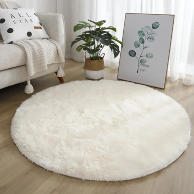 Tapete redondo de pelúcia super macio, tapete branco fofo para sala de estar, decoração de casa, quarto de criança, salão de beleza, pilha grossa