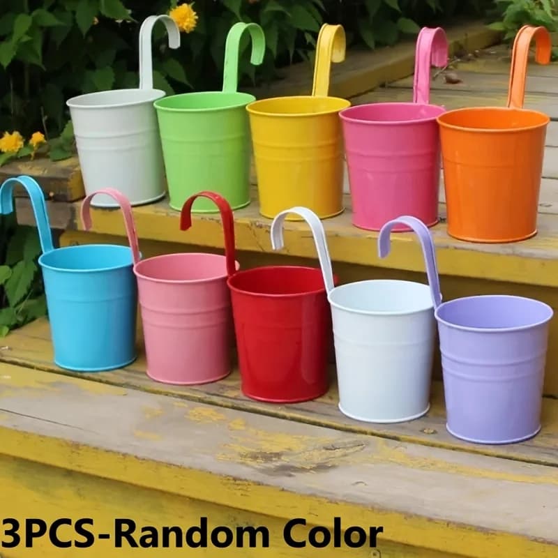 Conjunto de 3 vasos de metal para flores em cores aleatórias para decoração de jardim