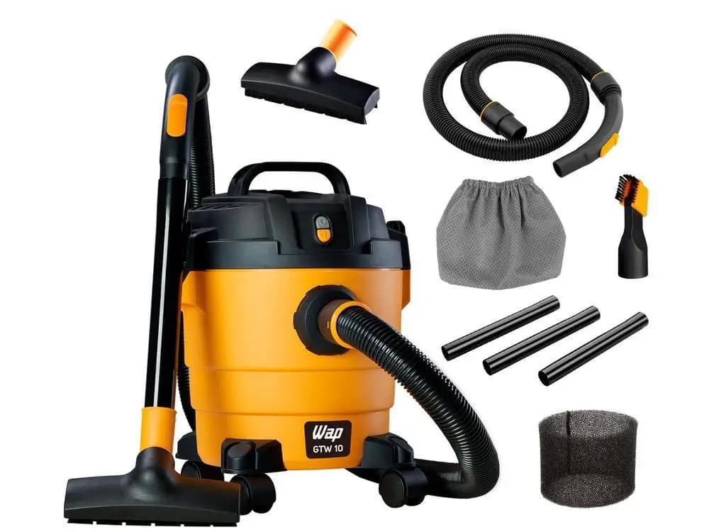 Aspirador de Pó e Água Wap GTW 10 com Porta - 110V, ângulo lateral, amarelo e preto
