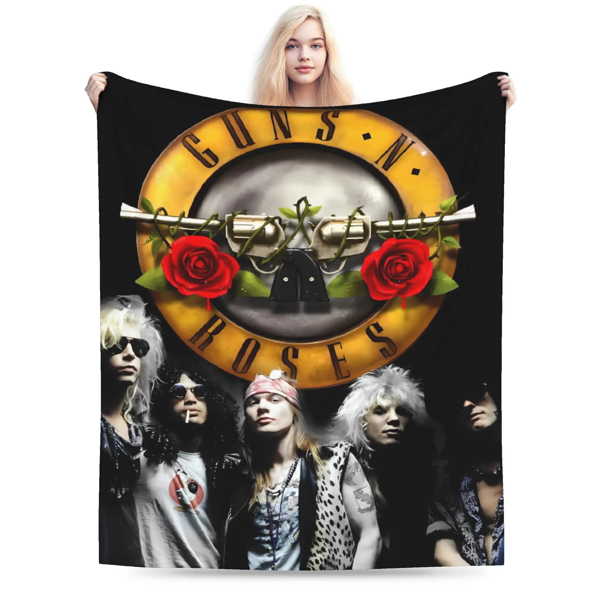 Guns n roses banda flanela cobertor macio durável cama lança para sofá cadeira avião viagem novidade colcha sofá cama capa