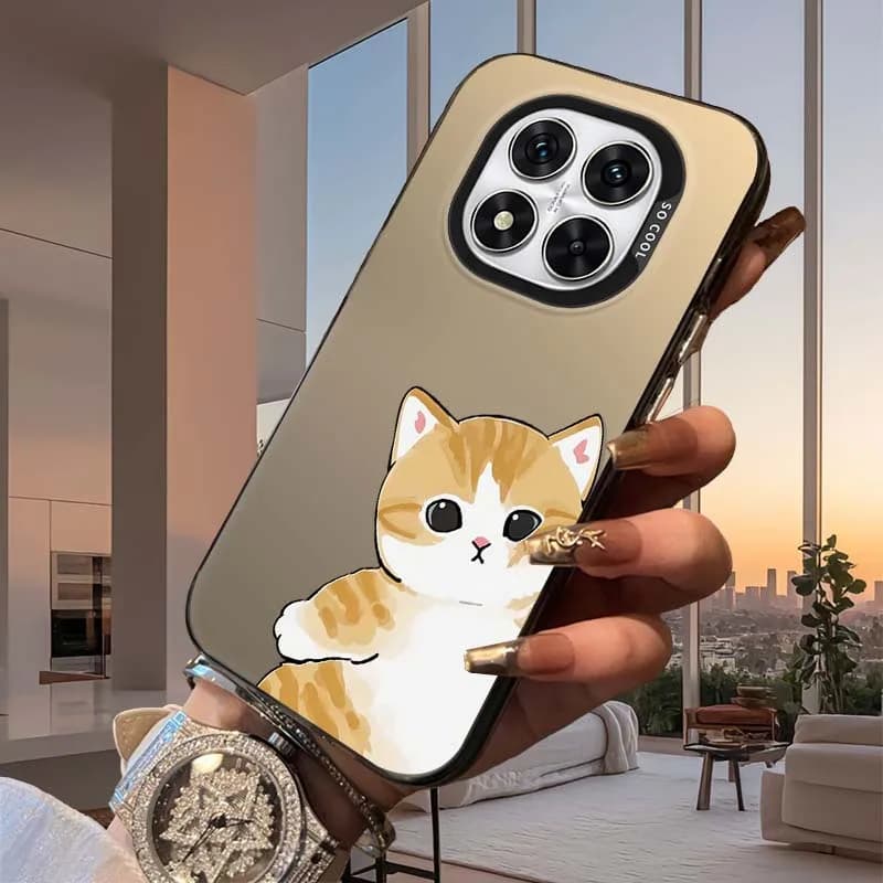 Capa Acrílica Fosca com Desenho Animado de Gato para Xiaomi Redmi Note