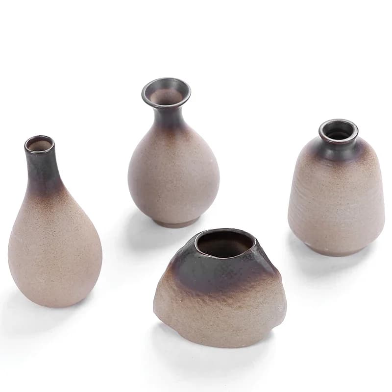 Conjunto de vasos decorativos CHANSHOVA H307 em cerâmica cinza escuro com design retrô e formas variadas