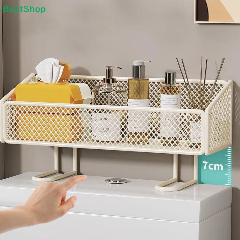 ✔ Prateleira de Armazenamento para Tanque de Vaso Sanitário Branco Creme, Cesto Organizador de Banheiro em Malha, Cesto de Armazenamento de Metal para Bancada para Artigos de Higiene Pessoal