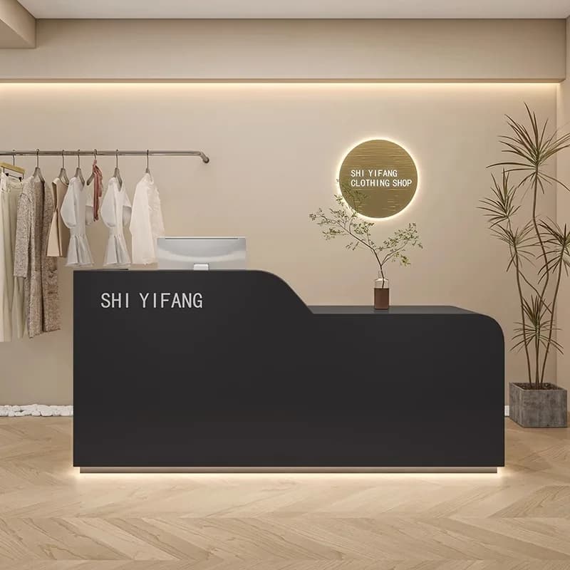 Mesas de recepção pretas de negócios, mesas de recepção comerciais modernas e luxuosas para adultos, design industrial, móveis escrivaninha