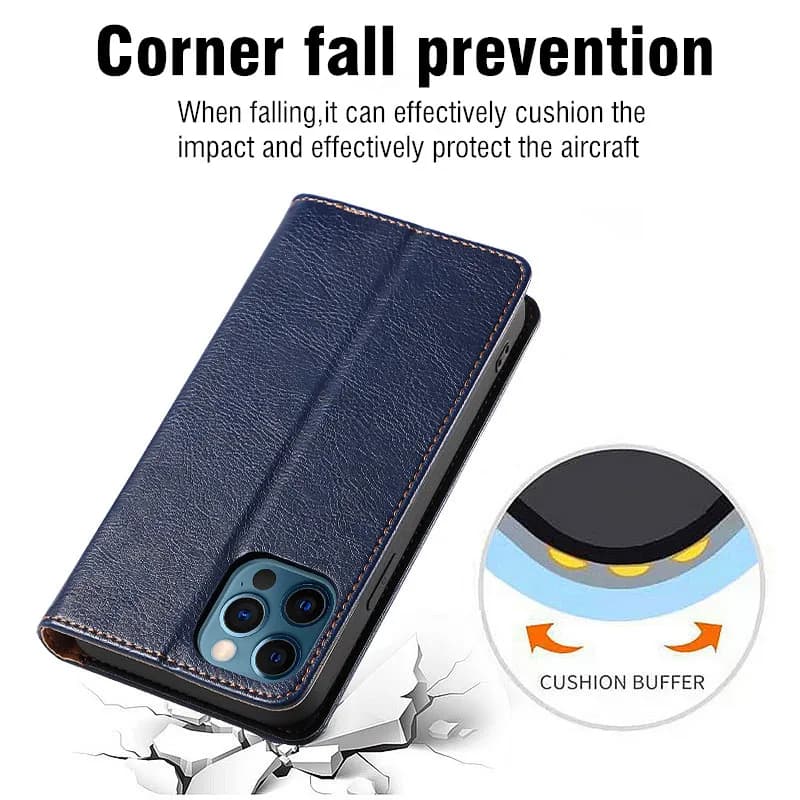 Capa de celular azul em couro para Samsung Galaxy com proteção reforçada nos cantos contra quedas