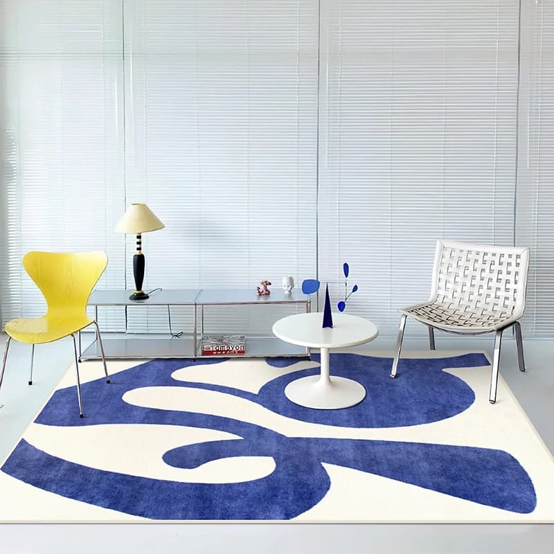 Tapete abstrato grande área para sala de estar, Arte simples Design, Tapete de quarto de luxo azul