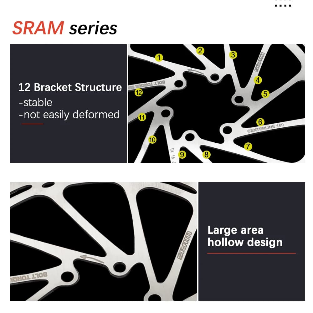 Detalhes do rotor Sram Centerline com estrutura de 12 suportes estável e design oco para melhor desempenho
