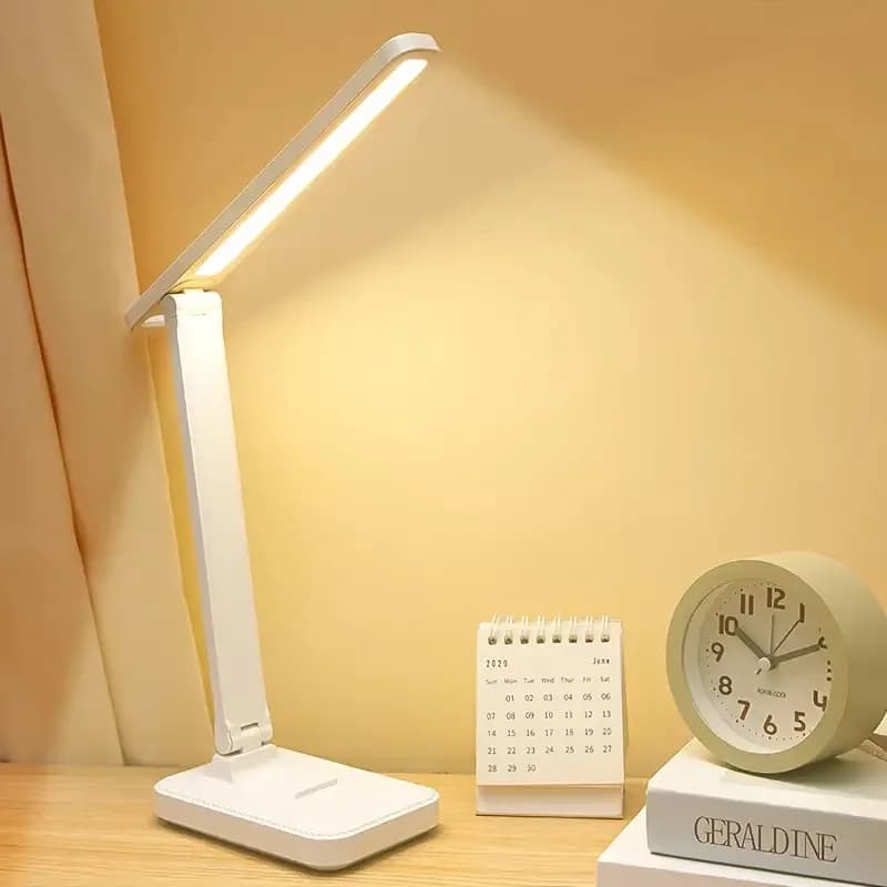 Luminária de mesa LED branca com 3 níveis de intensidade, design moderno e recarregável USB