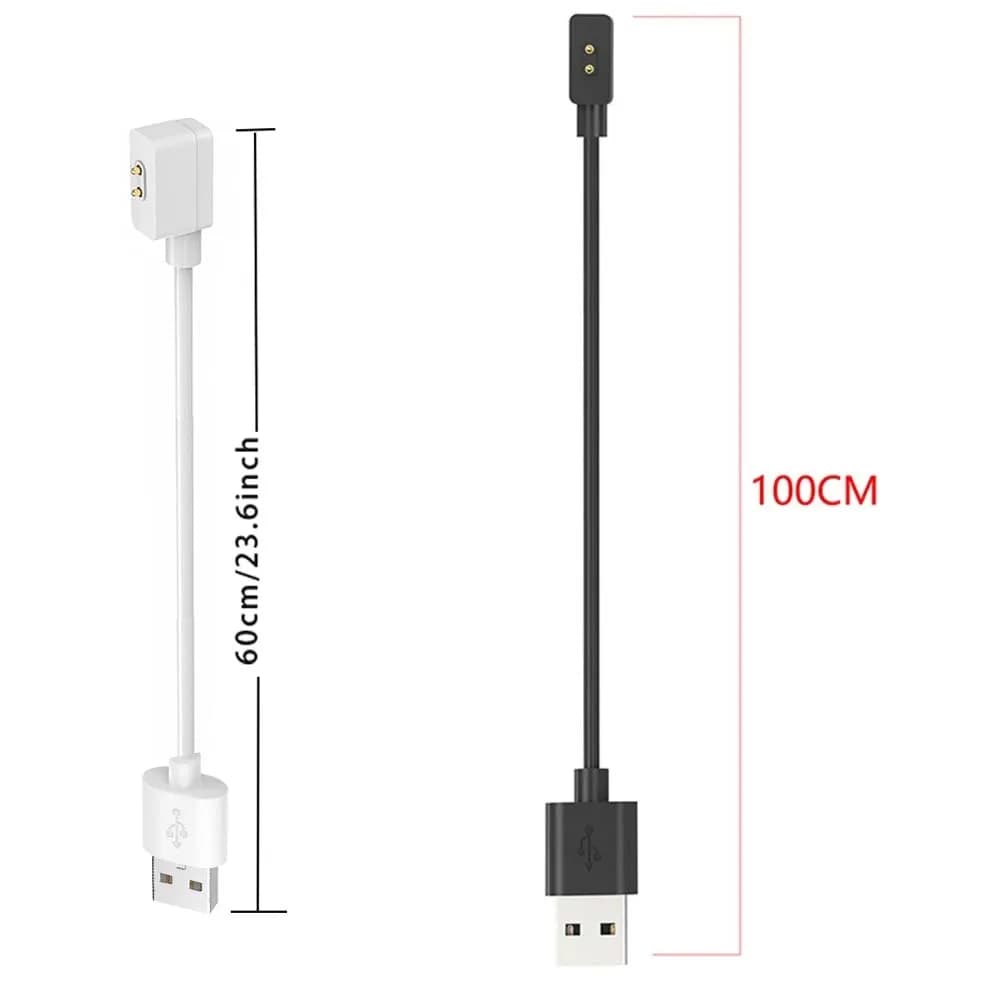 Cabo carregador USB magnético branco e preto com medidas 60cm e 100cm para smart band Xiaomi