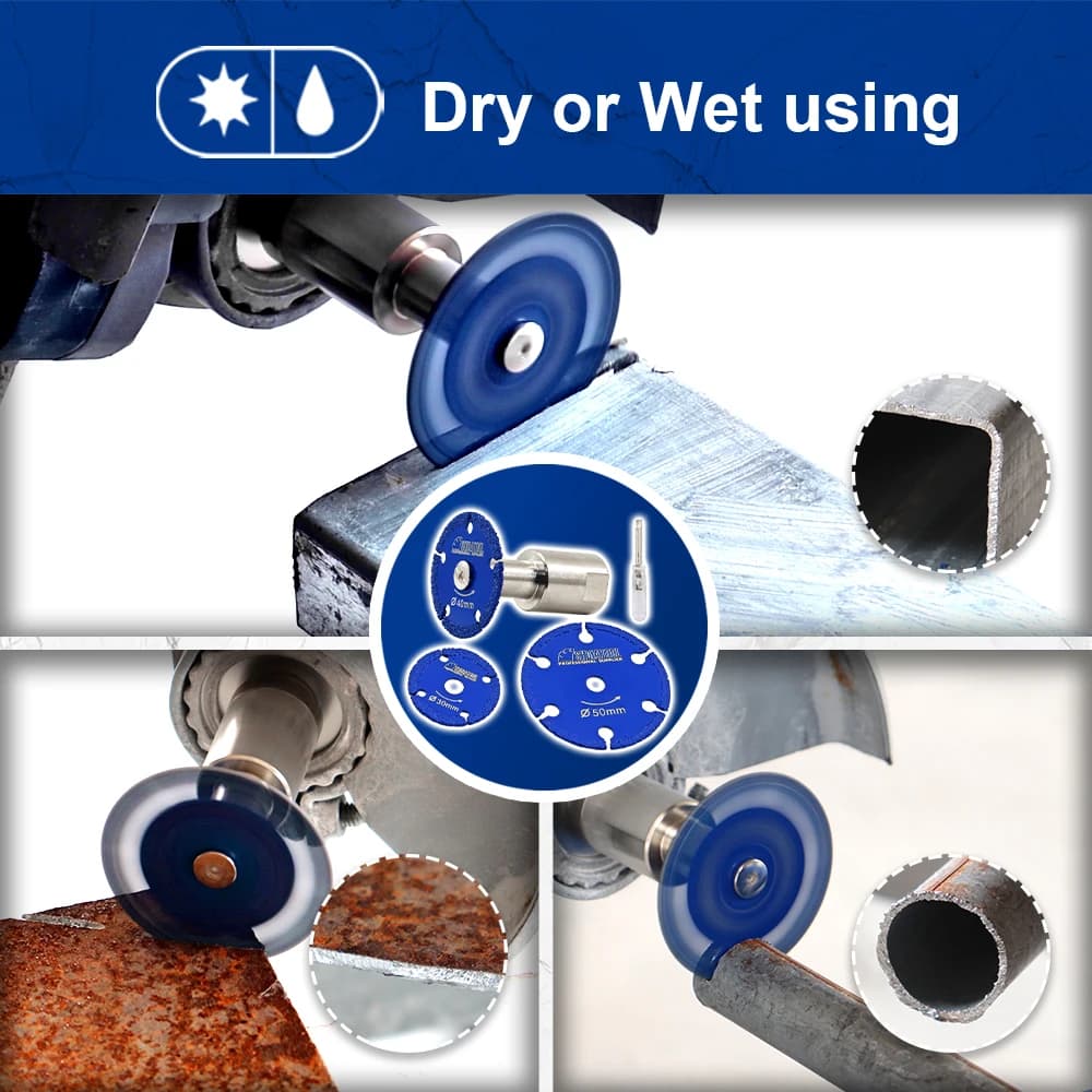 Disco de corte Shdiatool azul 50mm em uso seco ou úmido cortando metal com kit de 3 discos e chave