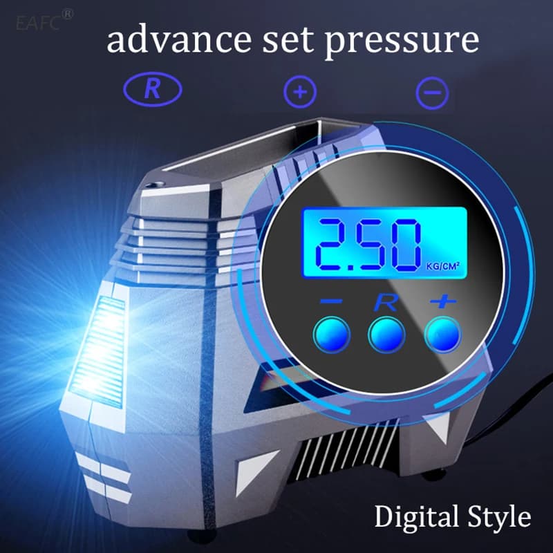 Compressor de ar portátil inflator de pneus 150 psi 12v dc bomba de pneu de carro com digital/ponteiro medidor de pressão lanterna de emergência automática