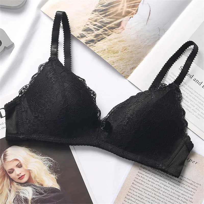 Sutiã feminino de renda rosa claro com laço frontal