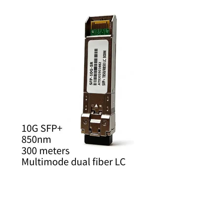 Módulo transceptor SFP+ SFP-10G-SR prata para fibra óptica multimodo 10G 850nm 300 metros vista lateral