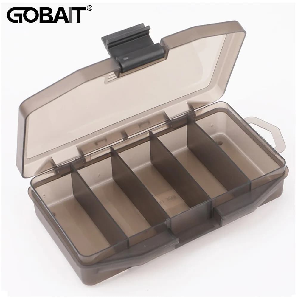 Caixa de armazenamento para pesca GOBait marrom translúcida com 5 compartimentos em plástico