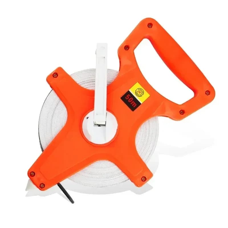 Fita métrica de fibra de vidro laranja 50m com manivela branca e escala em polegadas