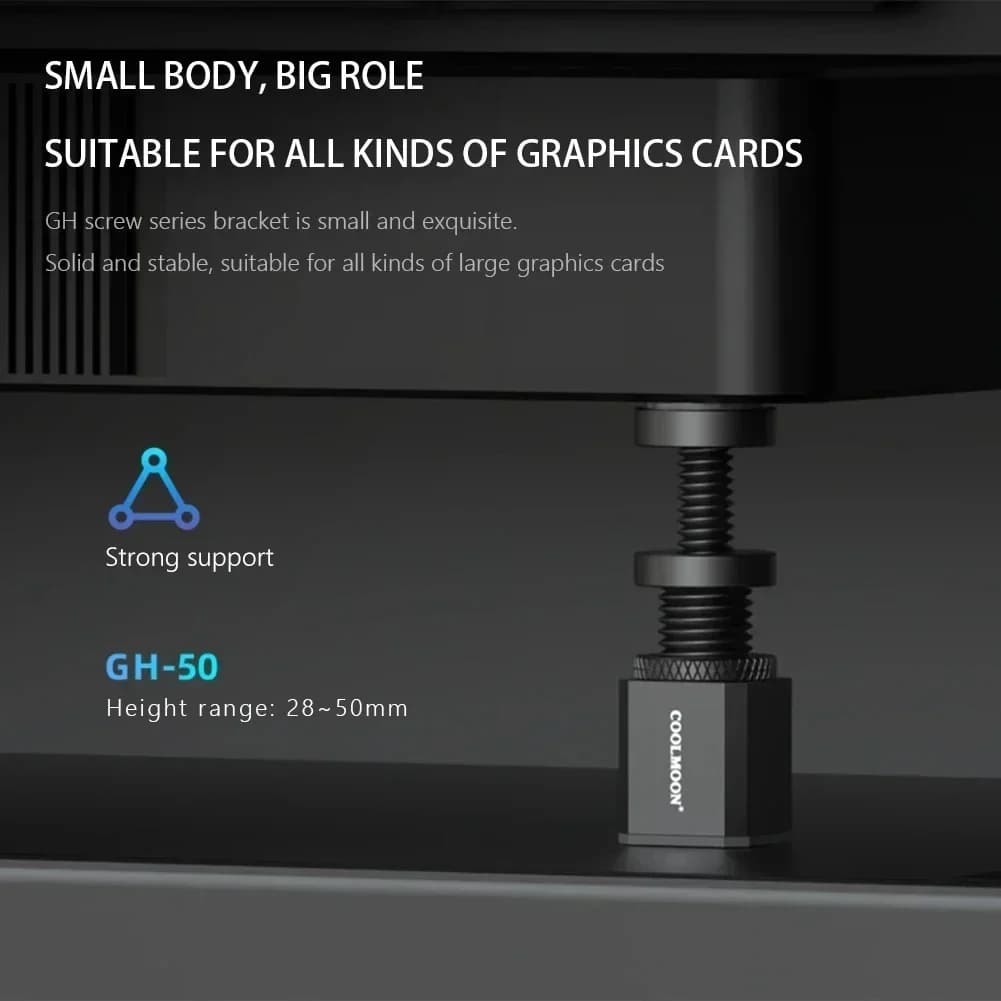 Suporte telescópico para GPU preto com base estável, compatível com placas de vídeo grandes, altura 28-50mm