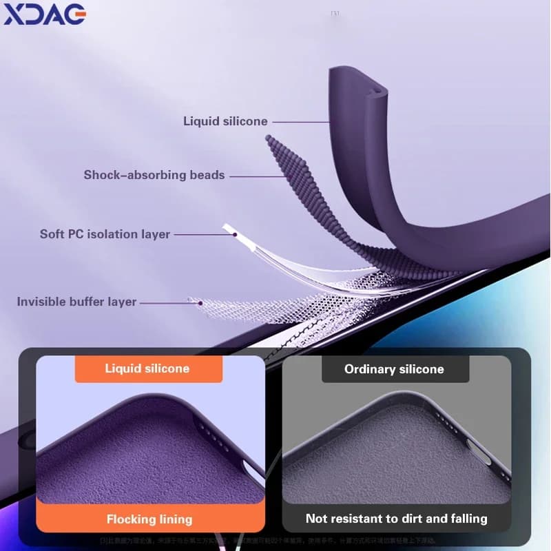 Capa traseira de silicone líquido para telefone, cor roxa, forma quadrada, 16 cores disponíveis