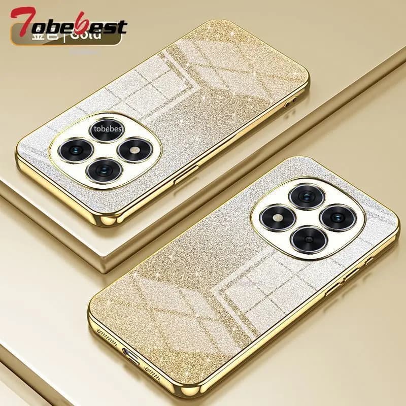 Capa para Xiaomi POCO X7 Pro em silicone macio dourado com glitter e efeito gradiente brilhante