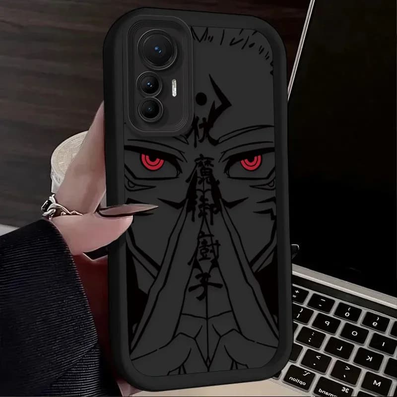 Capa para celular Julongsu Jujutsu Kaisen preto com estampa anime olhos vermelhos compatível Xiaomi Poco e Mi