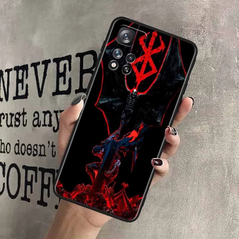 Capa de telefone anime Berserk Guts para Xiaomi Redmi Note com design preto e vermelho