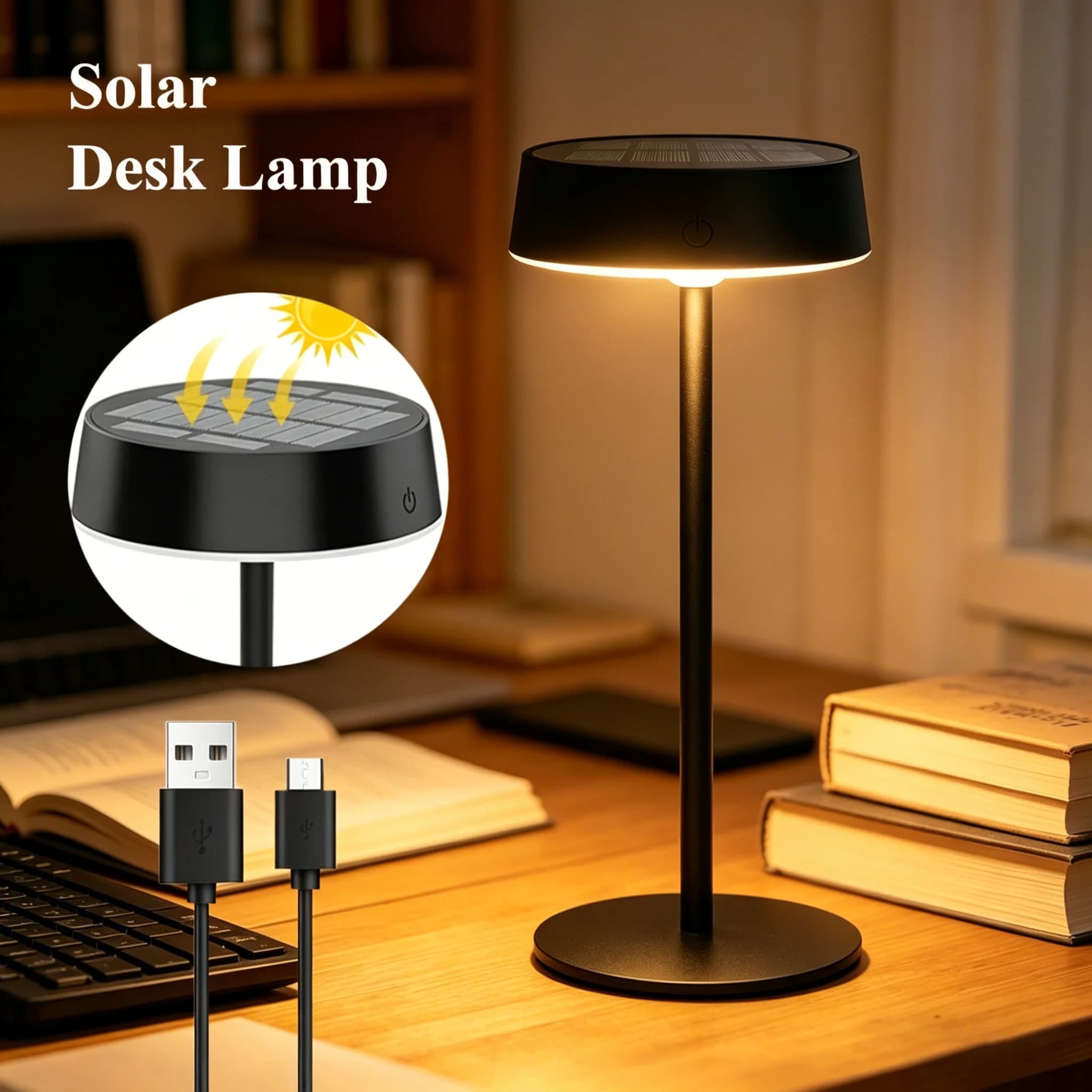 Nova Luminária de Mesa Solar para Quarto e Camping com Duas Opções de Carregamento, 3 Temperaturas de Cor, à Prova d'Água, Luz Noturna para Casa