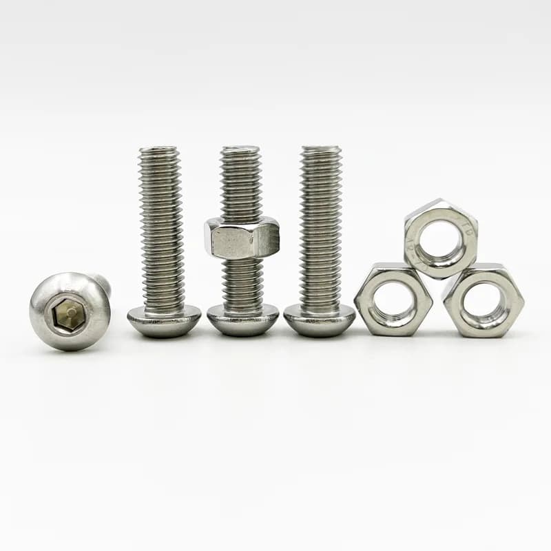 Kit de parafusos e porcas métricos em aço inox 304 com cabeça sextavada prateada