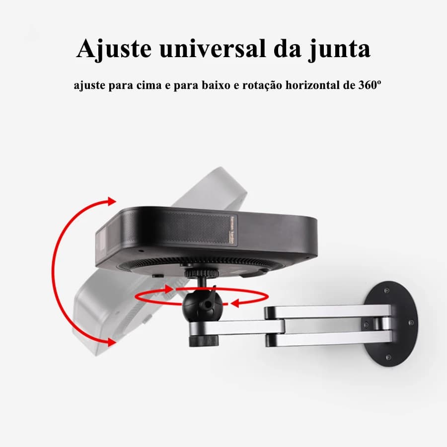 Suporte de parede para projetor prata em liga de alumínio com ajuste multiângulo e rotação 360°