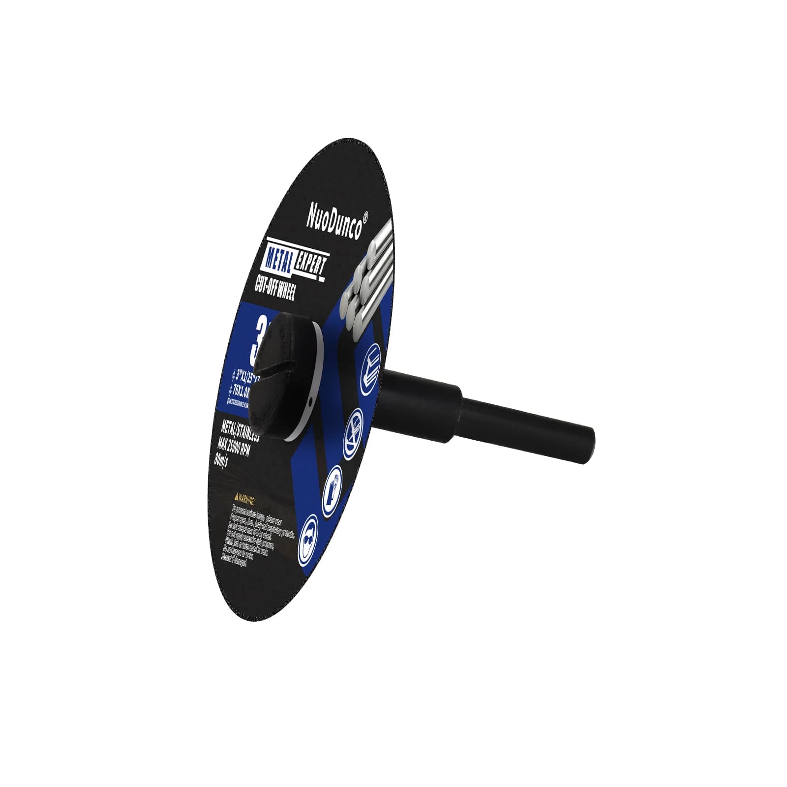 Disco de corte Nuodunco 75mm para metal com mandril preto e disco azul e preto
