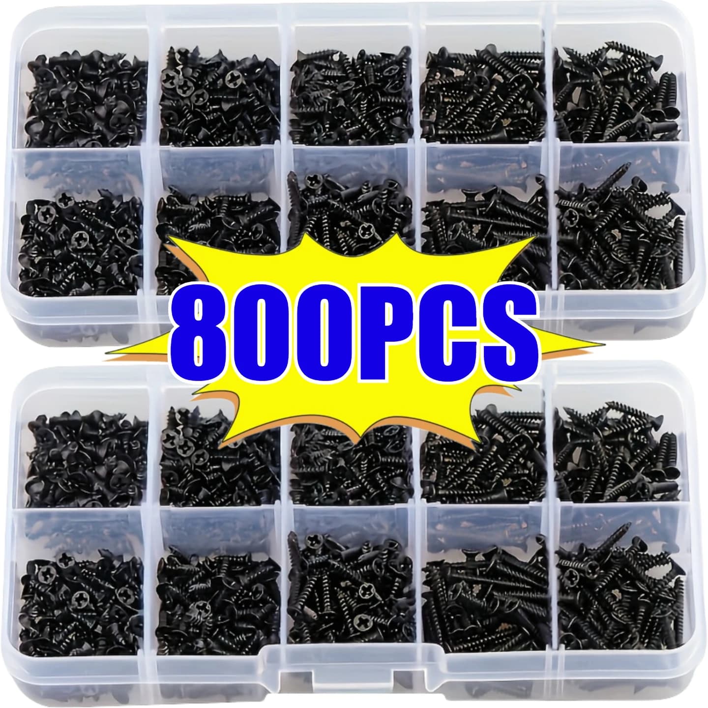 Conjunto de 800 parafusos auto-roscantes M2 em caixas transparentes