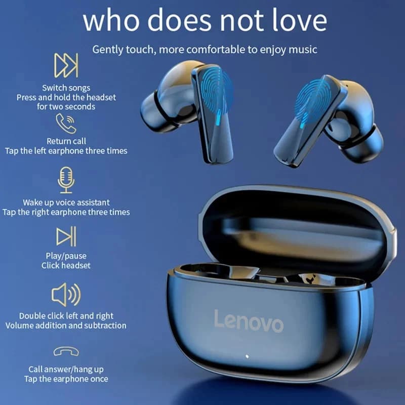 Lenovo TWS Fones de ouvido sem fio Bluetooth pretos